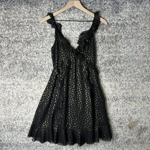 AllSaints Darell Dress Womens 2 Black Floral Ruffle Mini V Neck Fit & Flare‎